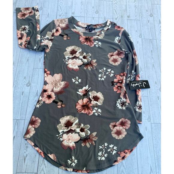 J for Justify Women’s Small Floral Long Sleeve Tunic Top Gray Pink Mauve NWOT - Picture 1 of 6